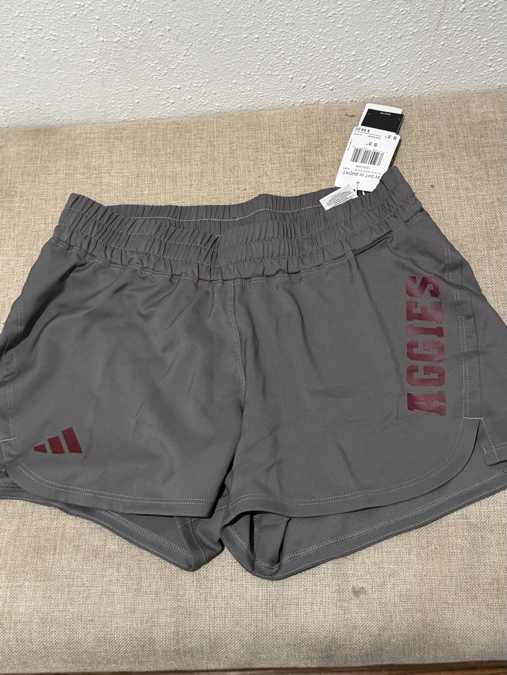adidas Women's Gray Athletic Shorts with Maroon 'Aggies' Print